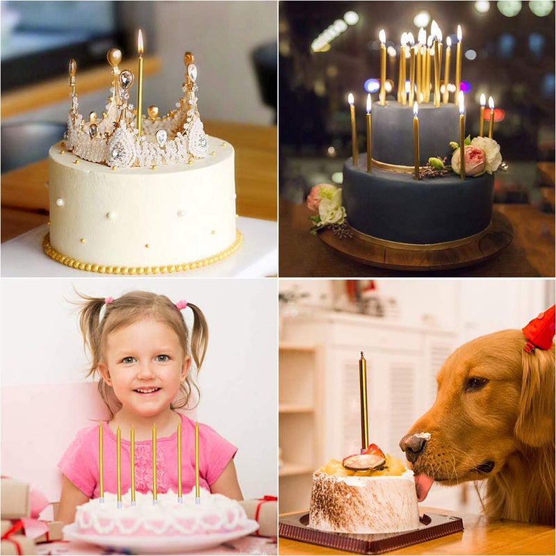 XNOVA 12 Count Long Thin Champagne Gold Birthday Cake Candles in Holders for Birthday Wedding Party Cupcake Decorations Tall Candle Pieces - Image 3